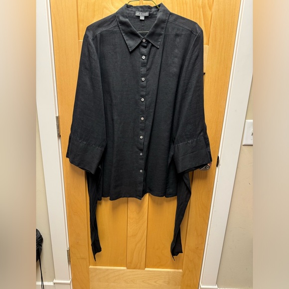 Go Silk Black 100% Linen 3/4 Sleeve Button Up Size 3X - Picture 6 of 8